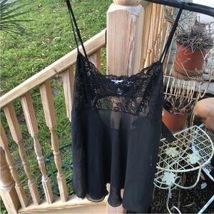 Victorias Secret Lingerie Black Sheer Lace Slip Sz S Vtg Heart Label Adjustable